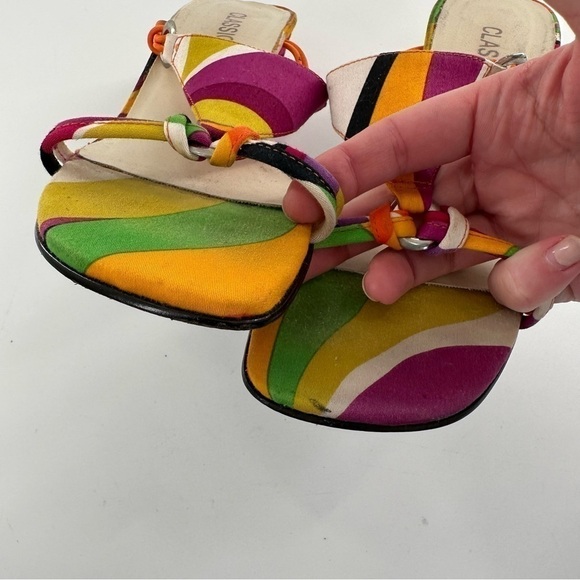 Classique heels size 7 multicolored satin psychedelic slides vintage 80s 90s - Picture 12 of 15